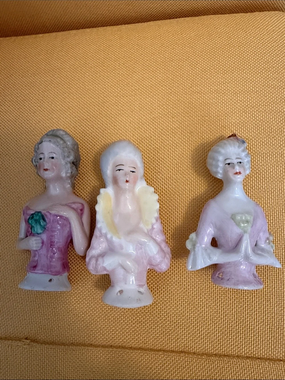 Victorian Porcelain Half Dolls - Pink and Cream Vintage-Style Set